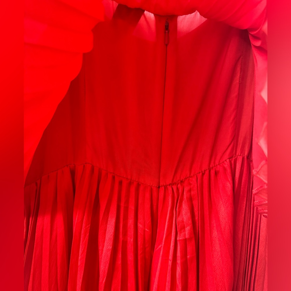 Halston Heritage Pleated Silk Red Swing Dress - Picture 7 of 9